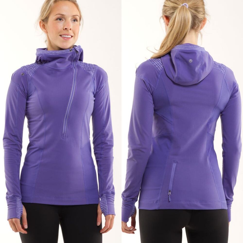Lululemon Periwinkle Long Sleeve Hooded Pullover Women's Size 8 EUC Quarter Zip